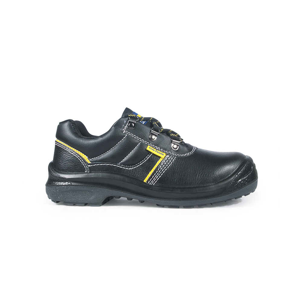 Low Cut Buffalo Leather Lace Up Safety Shoes With Yellow HI-VIZ